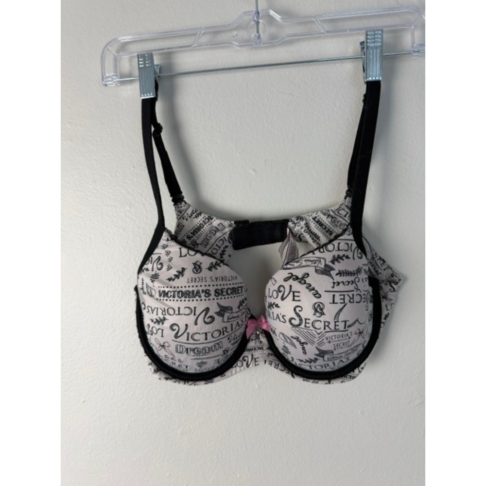 Victoria's Secret Body by Victoria Lined Demi Bra 34D Pink Black Logo Print